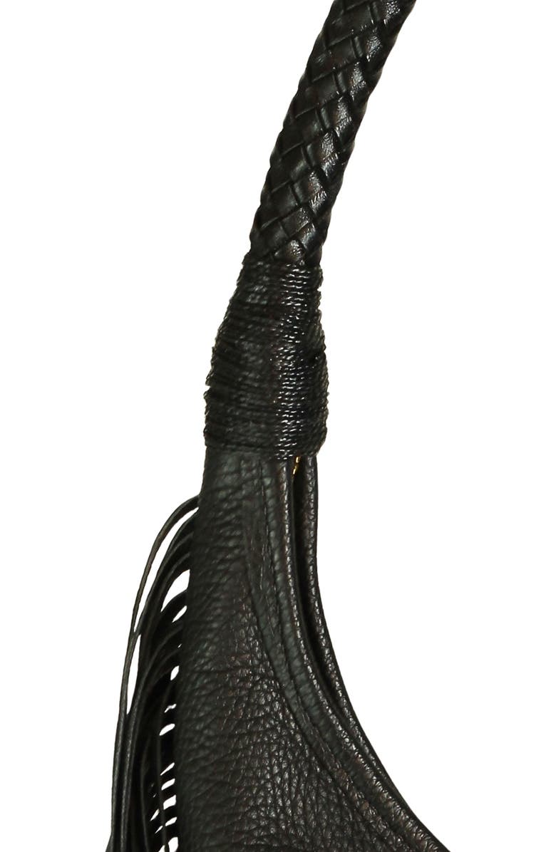 Carlos Falchi Large Fringe Top Grain Leather Hobo Shoulder Bag, Alternate, color, Black Obsidian