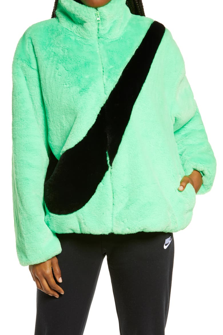 Sportswear Faux Fur Jacket, Alternate, color, POISON GREEN/ BLACK