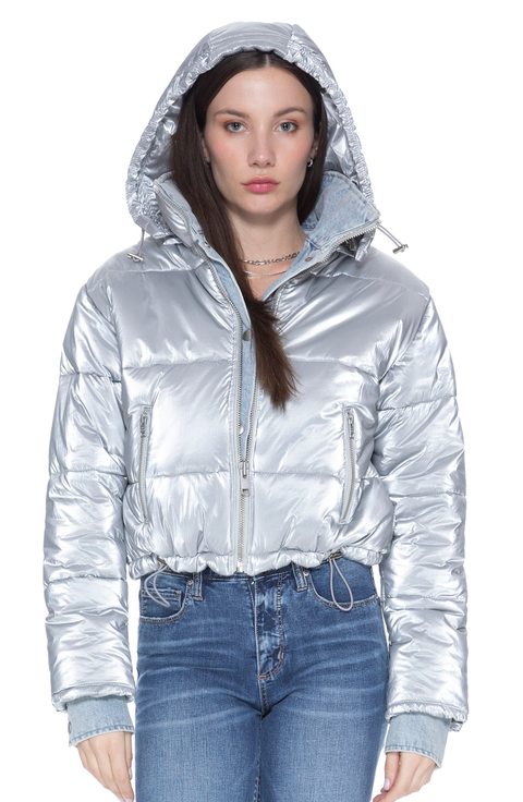 In The Mix Denim Shiny Puffer Jacket
