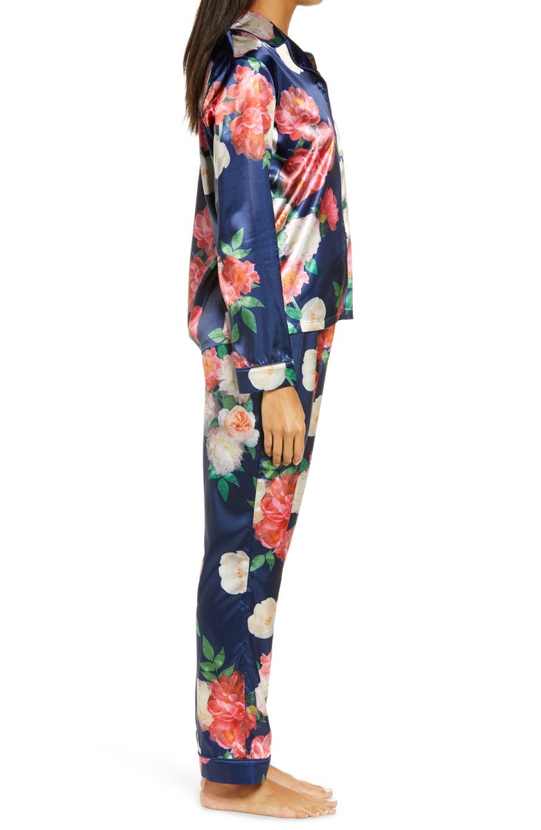Chi Chi London Josie Floral Pajamas, Alternate, color, Navy