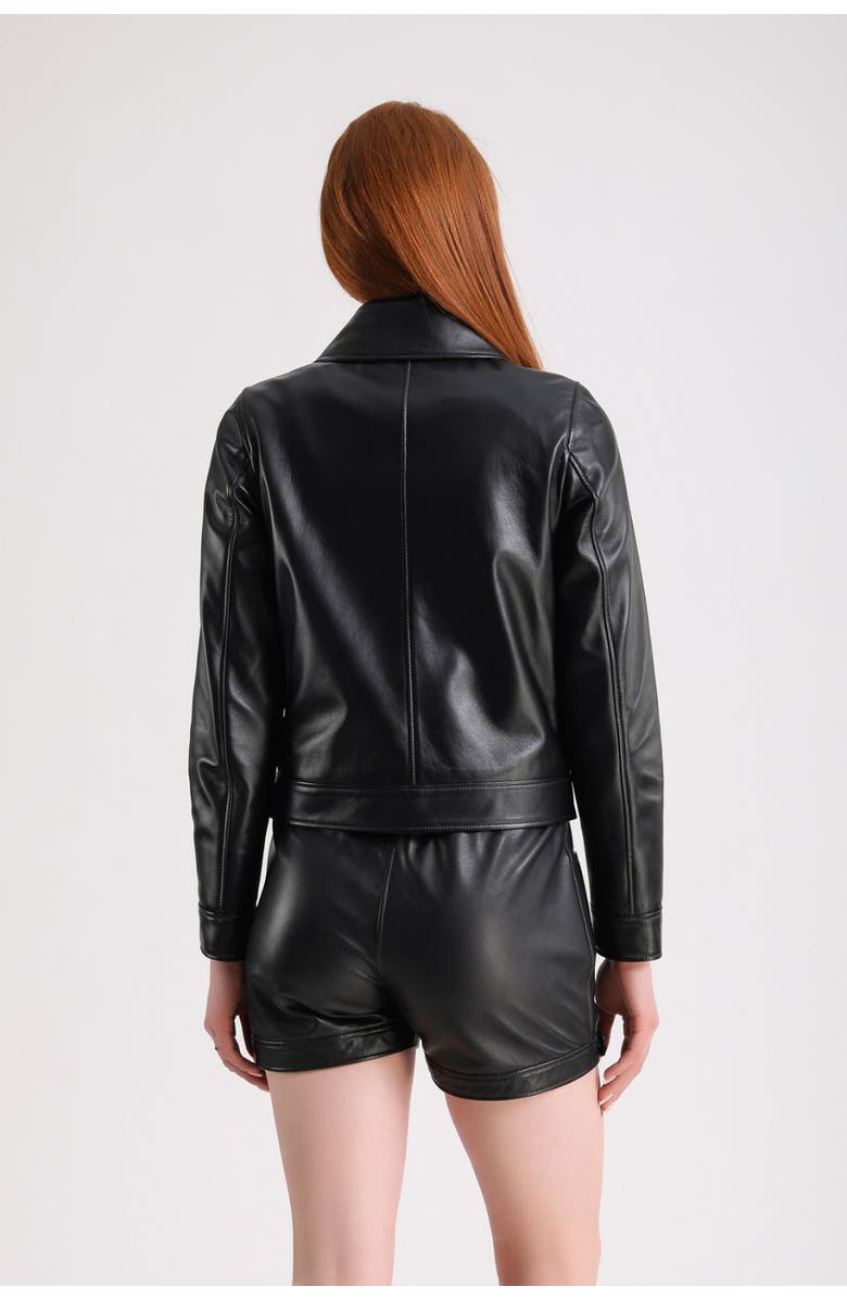 Furniq UK Chloe Leather Jacket, Alternate, color, Black