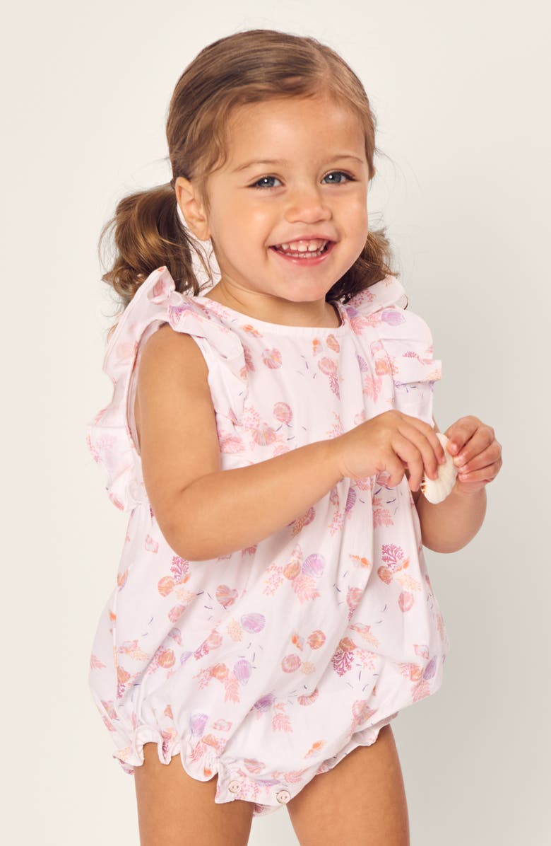 Petite Plume Shell Print Bubble Romper, Alternate, color, White