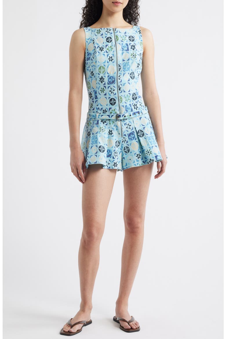 Dune Dancer Belted Floral Romper, Main, color, SKY BLUE COMBO
