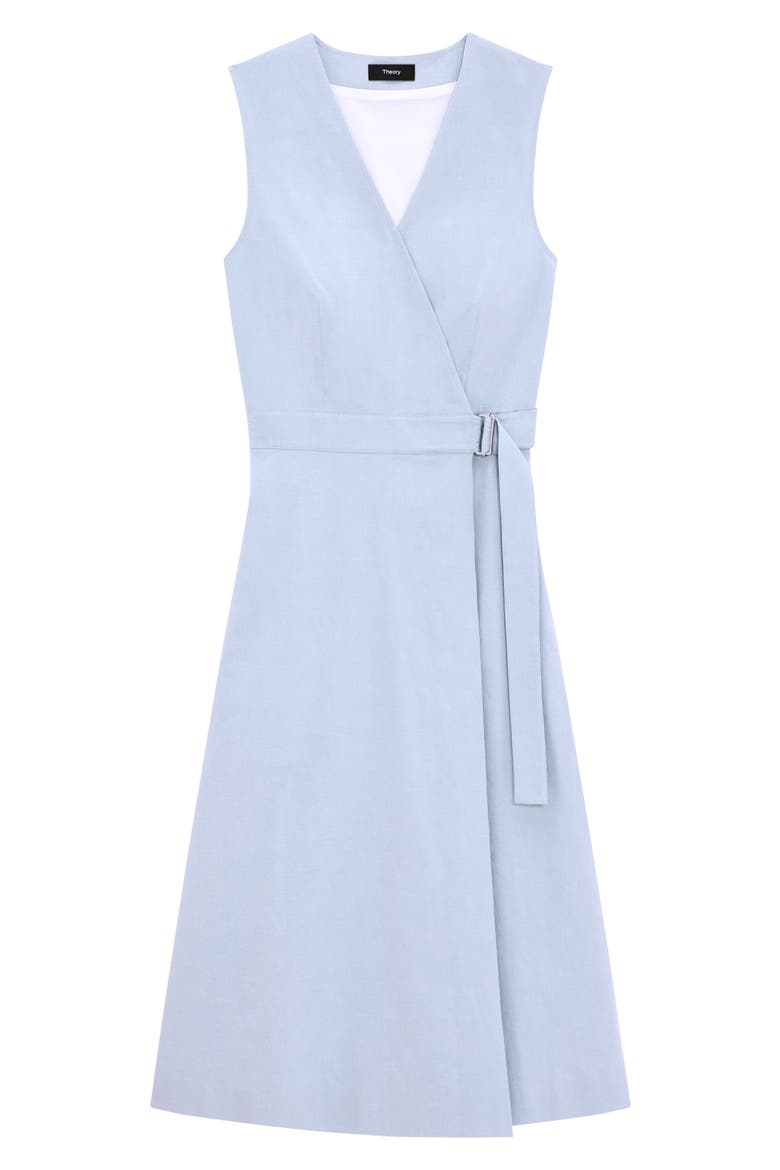 Sleeveless Linen Blend Wrap Dress, Alternate, color, PEARL BLUE