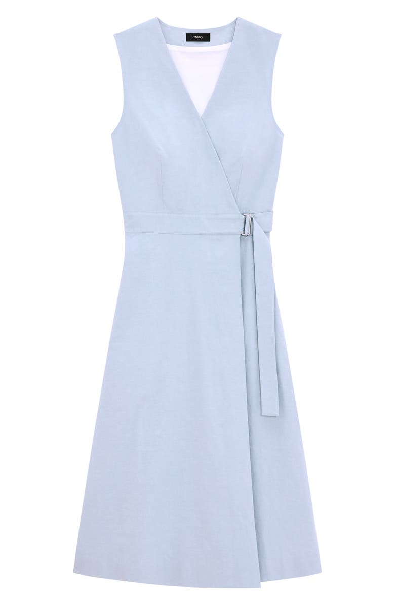 Theory Sleeveless Linen Blend Wrap Dress, Alternate, color, Pearl Blue