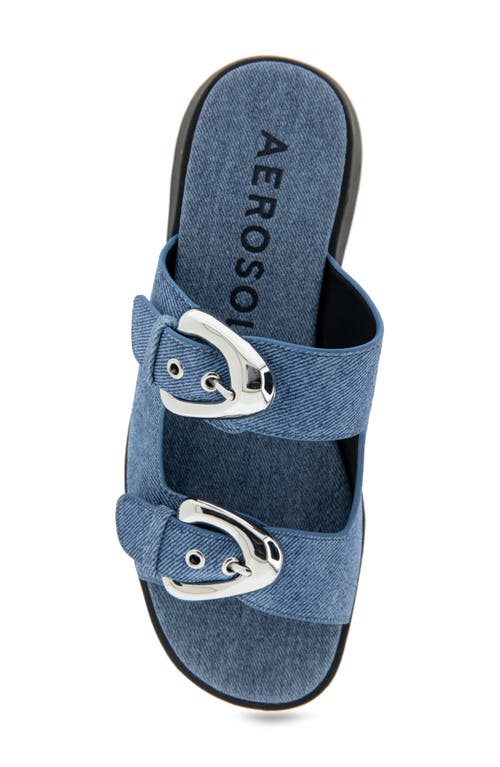 Shop Aerosoles Faith Flatform Slide Sandal In Blue Denim Suede