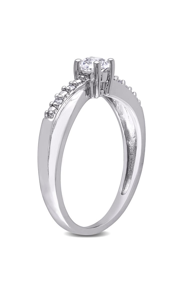 Created White Sapphire & Diamond Crossover Ring, Alternate, color, Sterling Silver