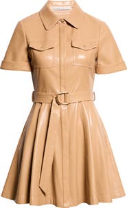 Alice + Olivia Lucy Faux Leather Mini Shirtdress