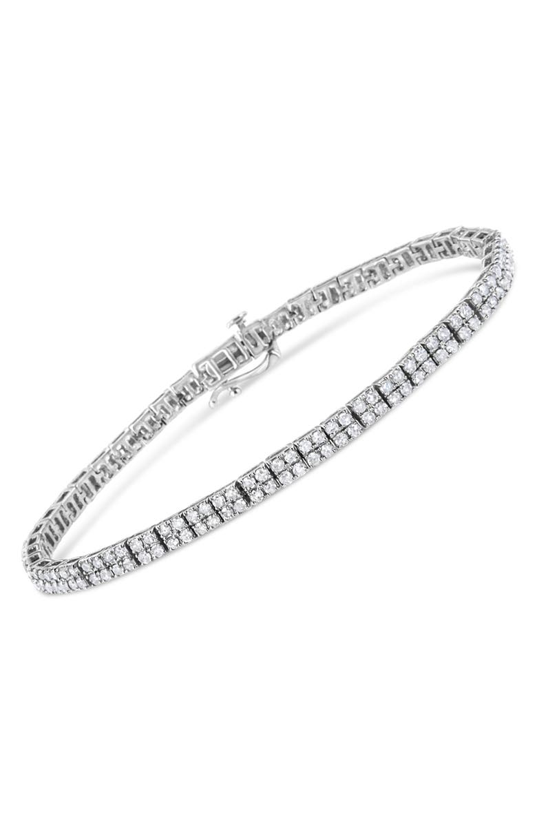 Haus of Brilliance Silver 3.0 Cttw Prong-Set Round Diamond 2 Row Link Tennis Bracelet, Alternate, color, White