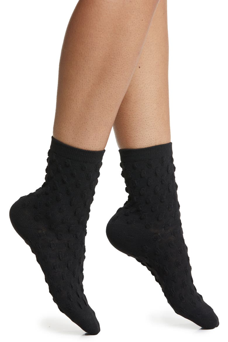 Dot Texture Crew Socks, Main, color, BLACK