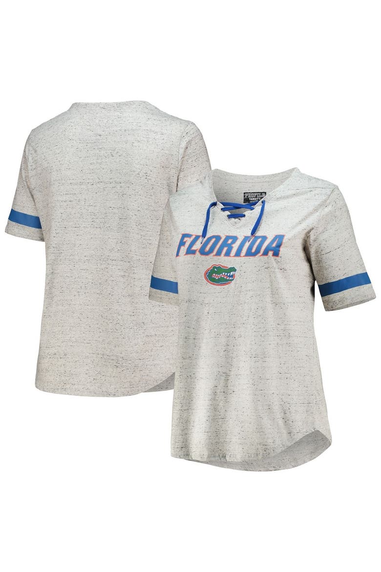 Women's Heathered Gray Florida Gators Plus Size Lace-Up V-Neck T-Shirt, Main, color, Heather Gray