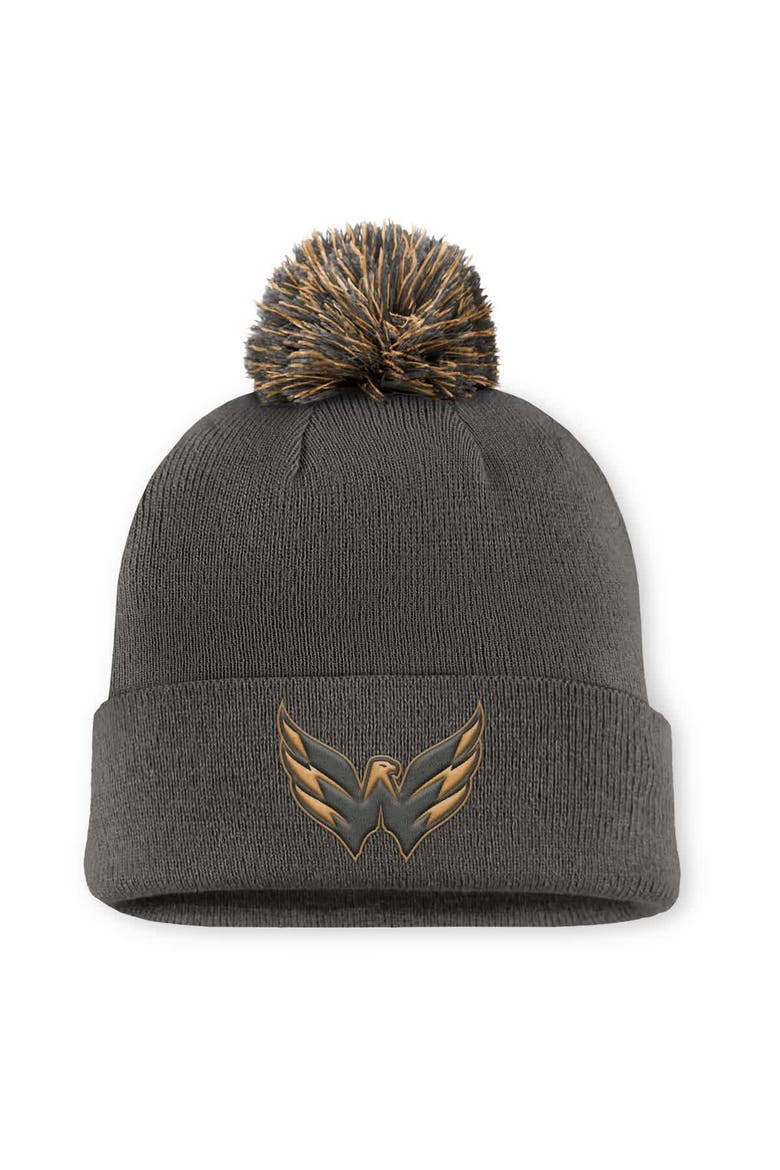 Men's Fanatics  Charcoal Washington Capitals Authentic Pro Military Appreciation Cuffed Knit Hat with Pom, Main, color, Charcoal