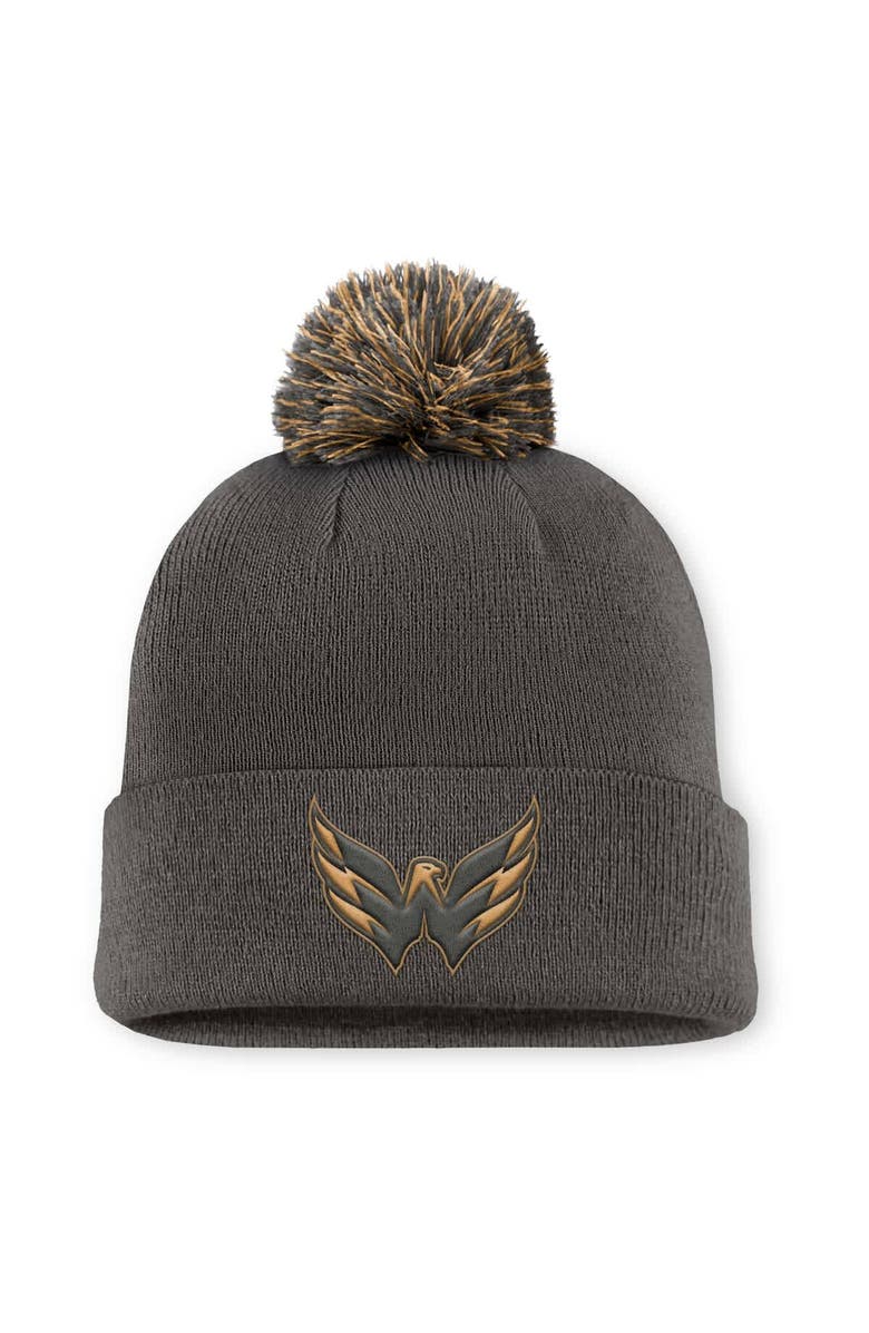 FANATICS Men's Fanatics Charcoal Washington Capitals Authentic Pro Military Appreciation Cuffed Knit Hat with Pom, Main, color, Charcoal