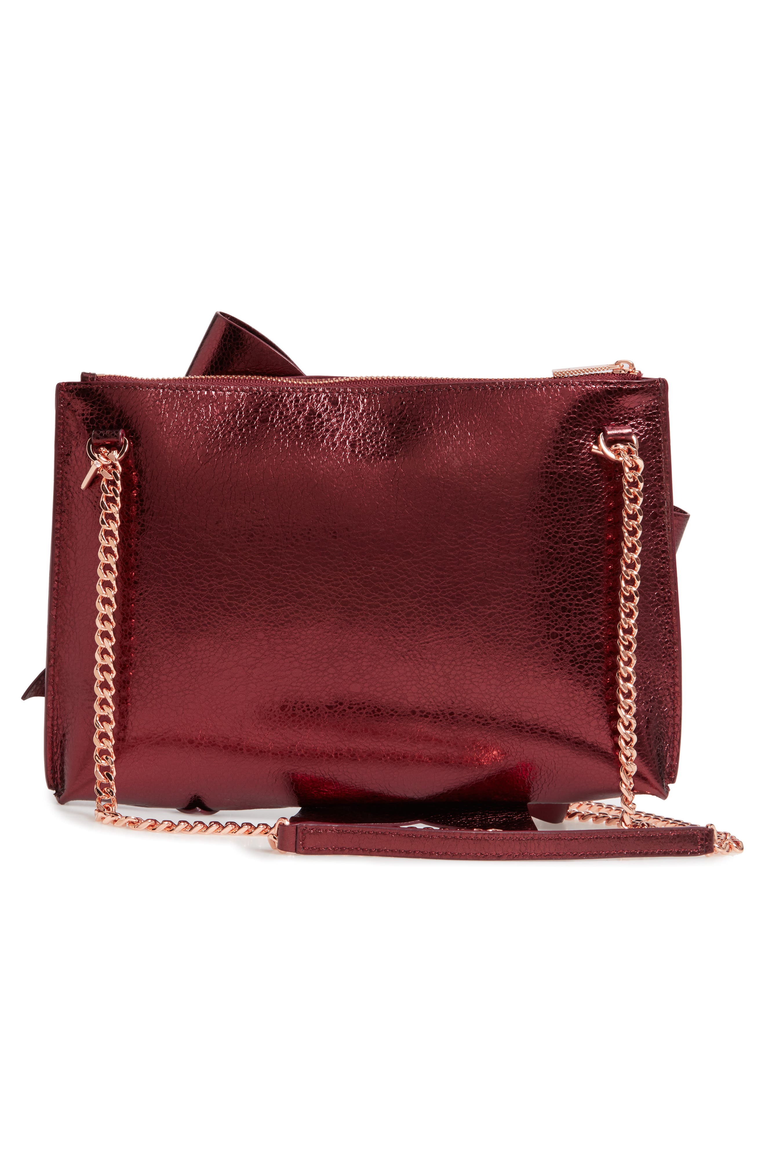 Aliysa Crackle Bow Leather Clutch, Alternate, color, MAROON