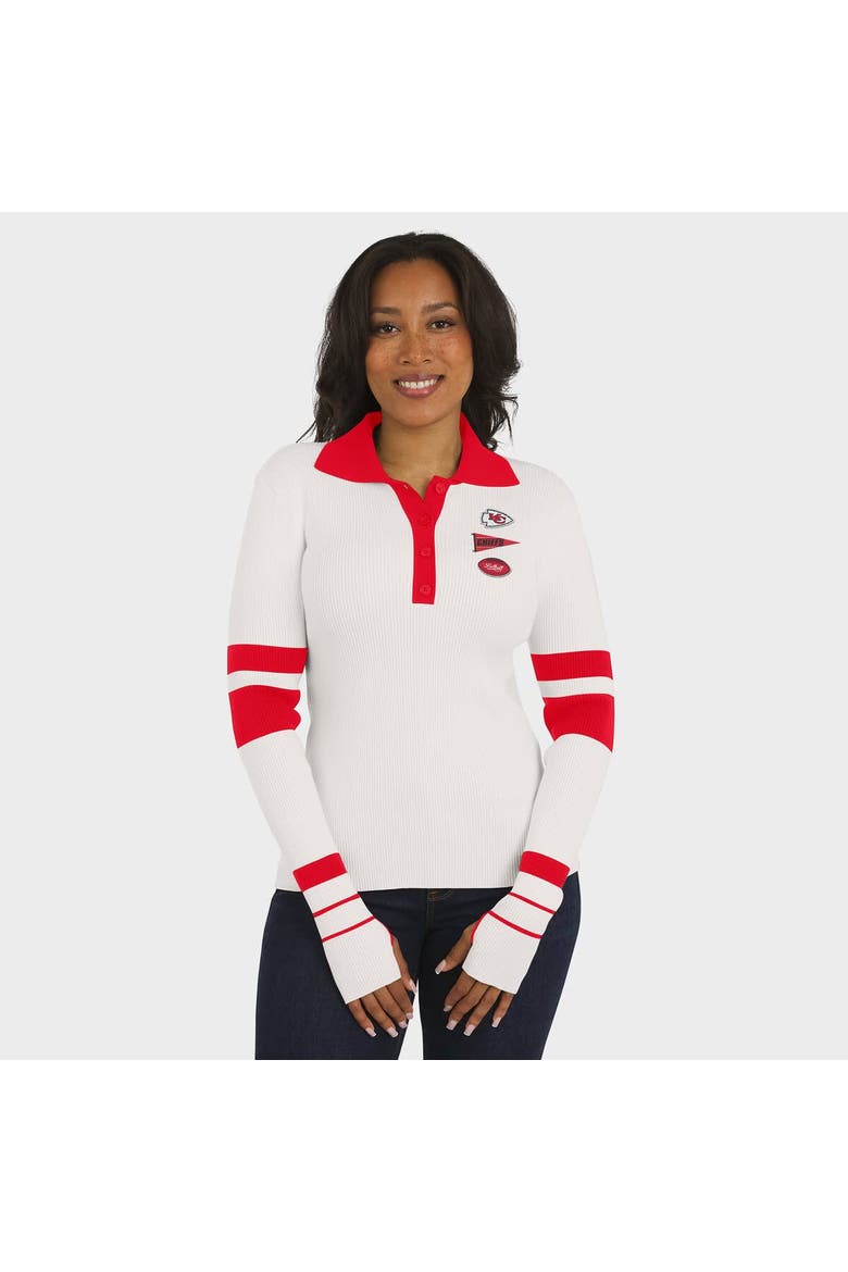 Women's WEAR by Erin Andrews White Kansas City Chiefs Ribbed Henley Polo Sweater, Alternate, color, White