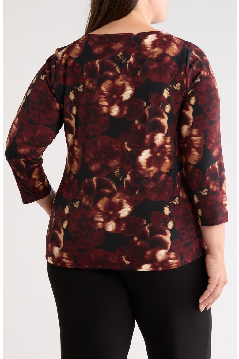 Twist Neck Three-Quarter Sleeve Top, Alternate, color, ANNE BLACK MULTI
