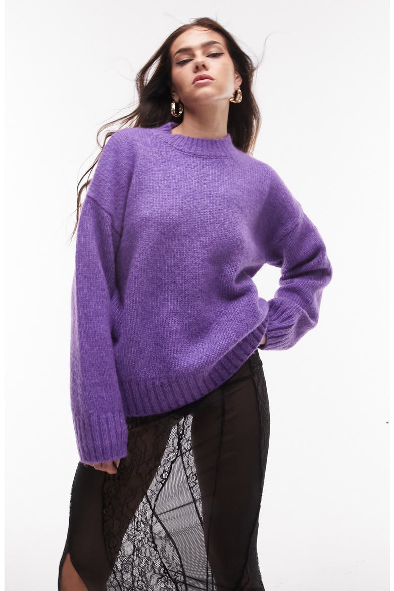 Fluffy Crewneck Sweater, Main, color, PURPLE