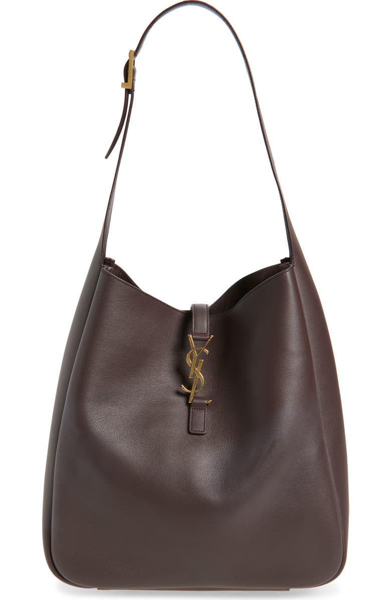 Saint Laurent Large Le 5 À 7 Leather Hobo Bag, Main, color, Raisin