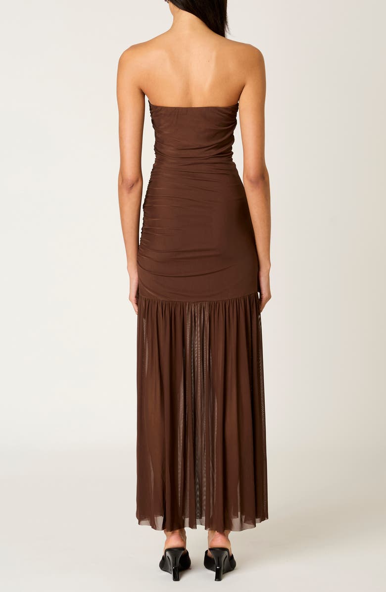 Nia Nola Shirred Strapless Mesh Maxi Dress, Alternate, color, Espresso