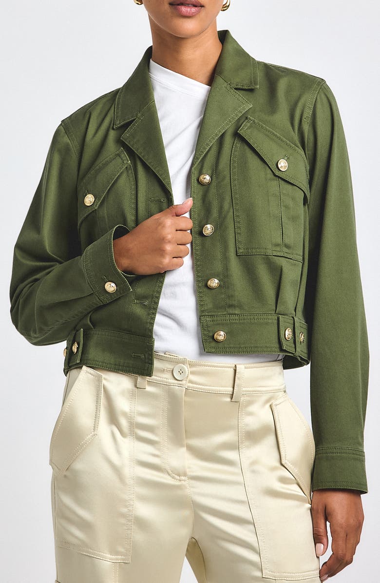 Derek Lam 10 Crosby Celinora Crop Twill Jacket, Main, color, Fatigue