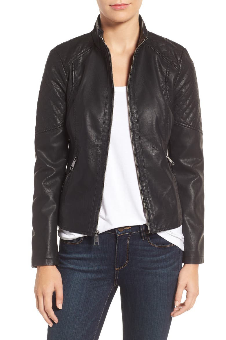 Faux Leather Jacket, Main, color, BLACK