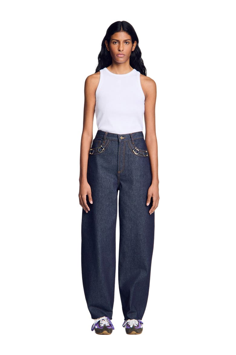Barrel jeans with metal details, Alternate, color, Blue jean