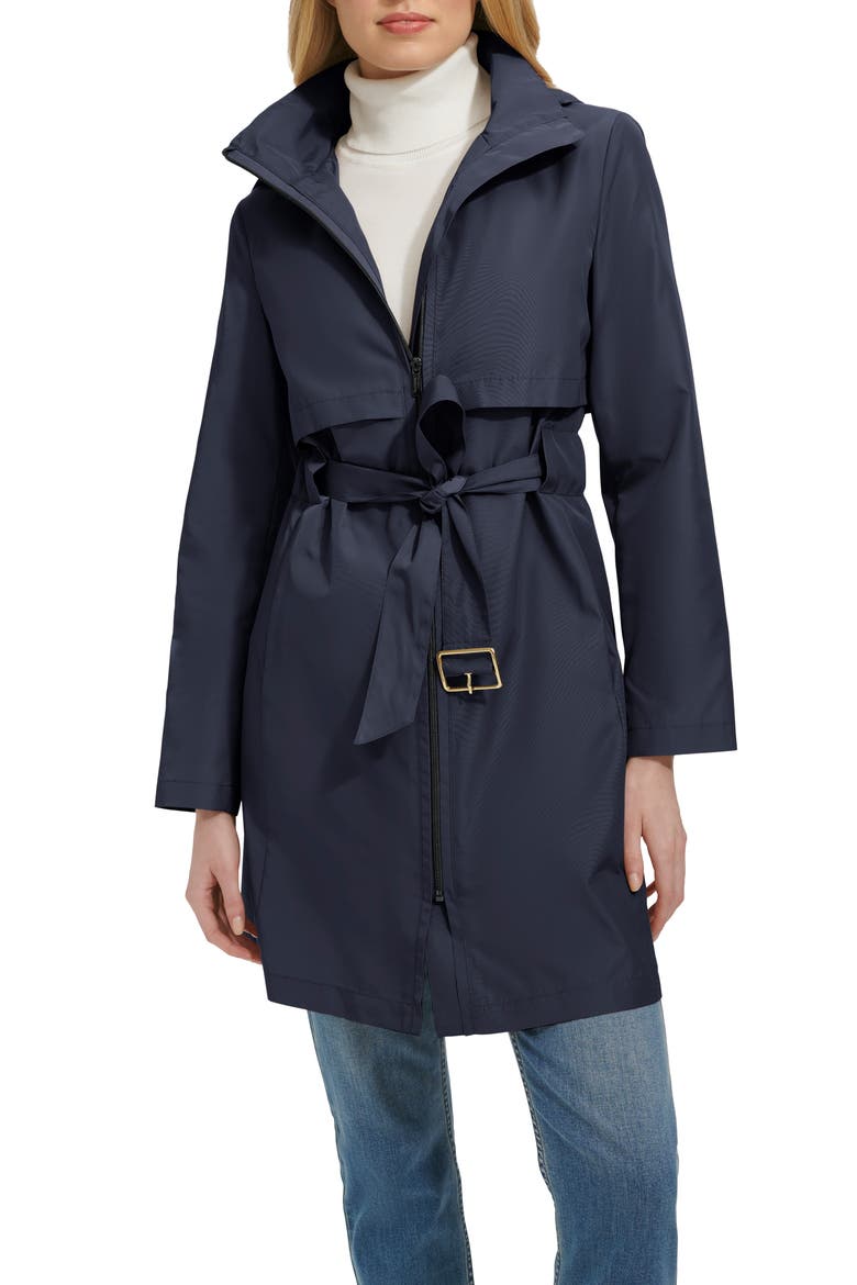 Cole Haan Belted Travel Packable Hooded Rain Jacket (Women