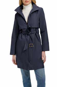 Cole Haan Belted Travel Packable Hooded Rain Jacket