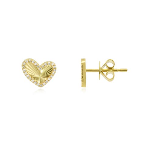 Asymmetrical Fluted Gold Diamond Heart Stud Earrings