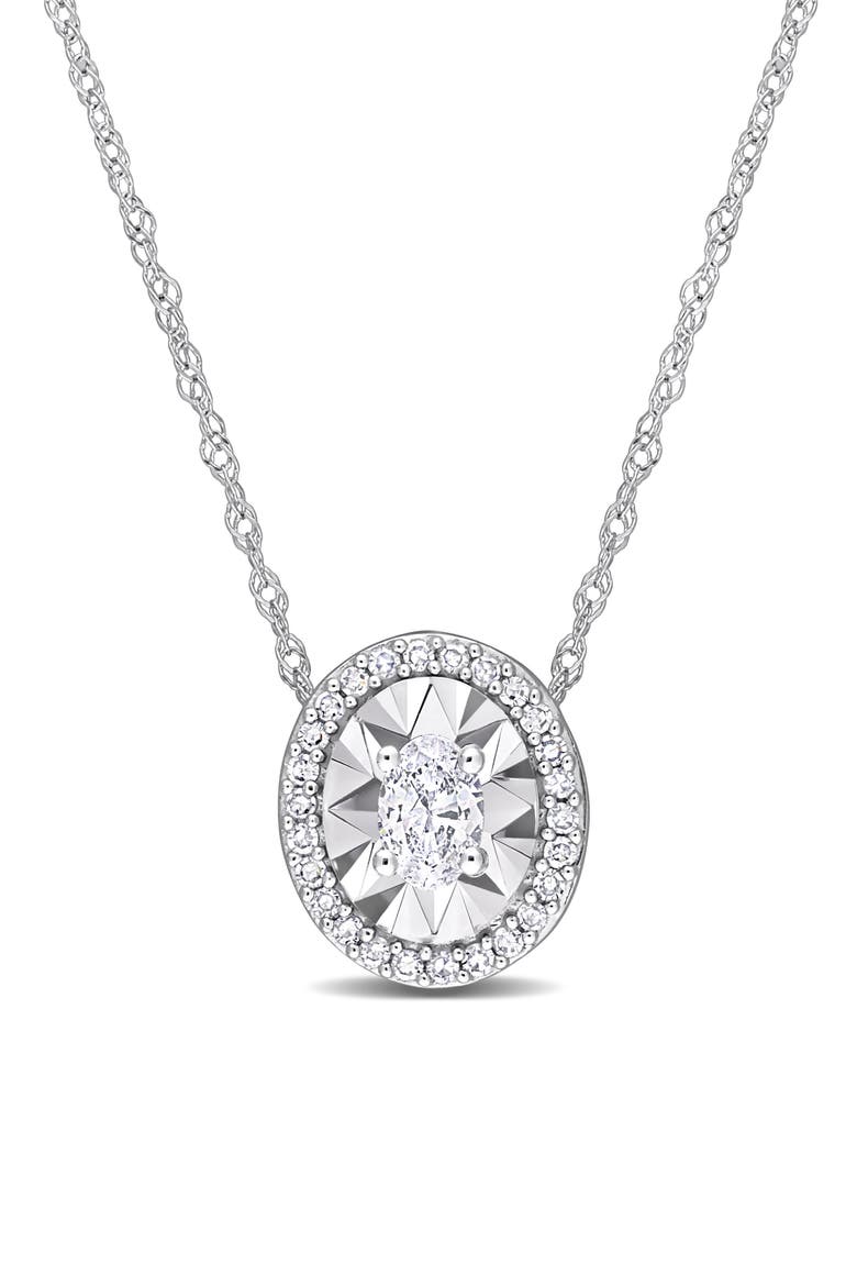 Oval & Round Diamond Pendant Necklace - 0.25ct., Main, color, SILVER