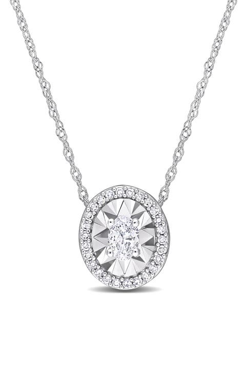 Oval & Round Diamond Pendant Necklace - 0.25ct.
