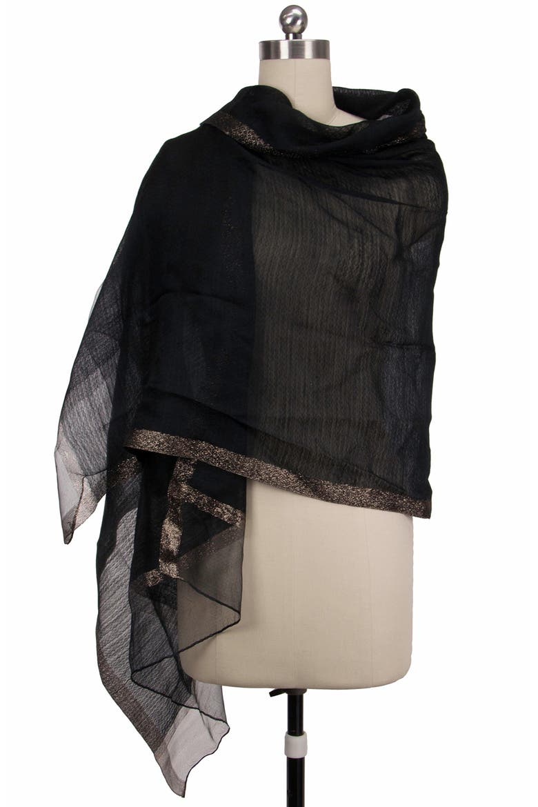 Shimmer Border Metallic Trim Scarf, Alternate, color, BLACK