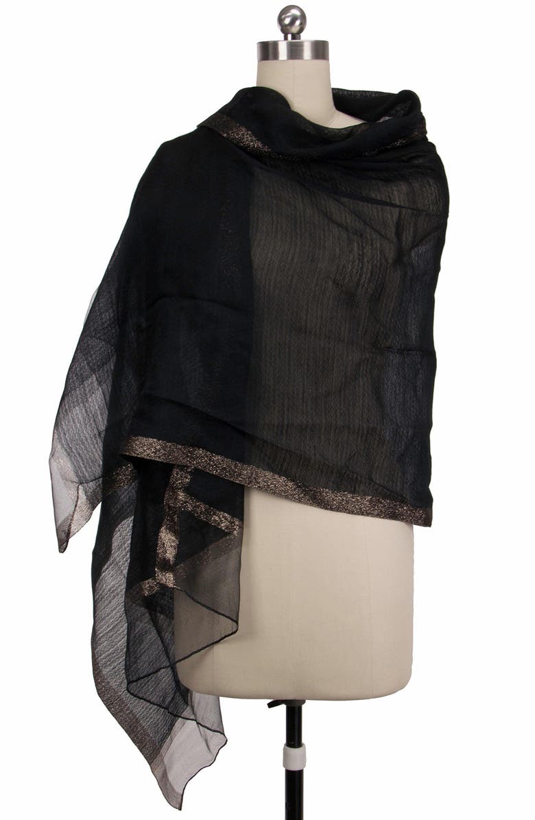 SAACHI Shimmer Border Metallic Trim Scarf, Alternate, color, Black