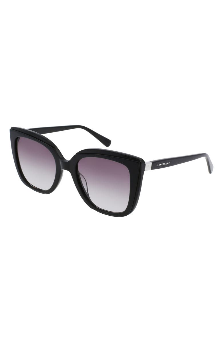 Longchamp Le Pliage 53mm Gradient Rectangular Sunglasses, Alternate, color, Black/ Black