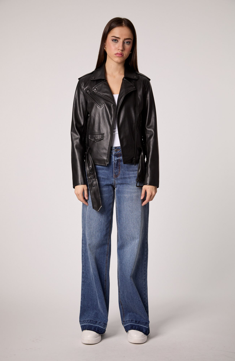 BLUE REVIVAL Classic Moto UNreal Leather Jacket, Alternate, color, Black