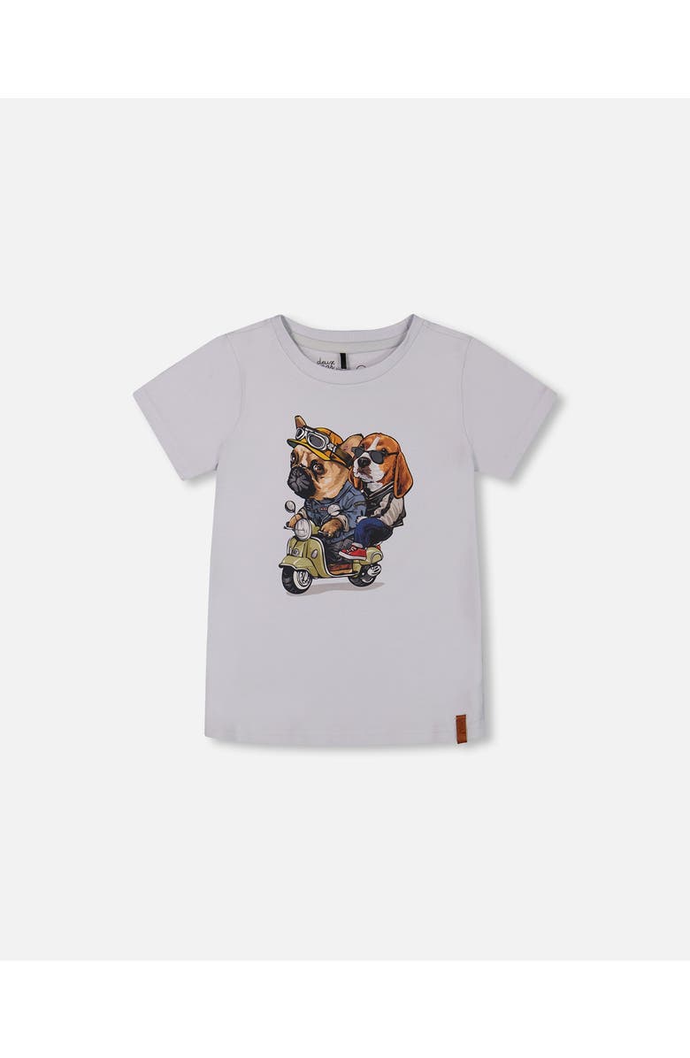 Deux par Deux Boy's Organic Cotton Graphic Tee Pale Blue And Puppies, Main, color,