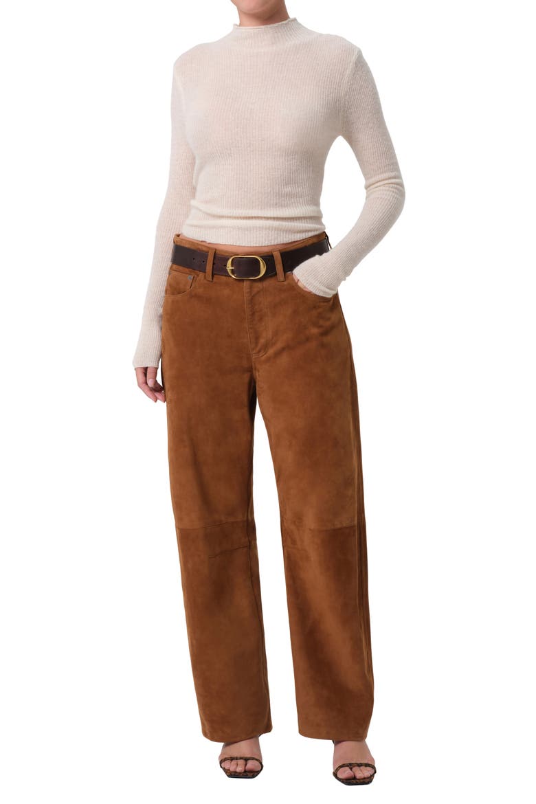 Miro High Waist Suede Barrel Jeans, Alternate, color, TOASTED CARAMEL