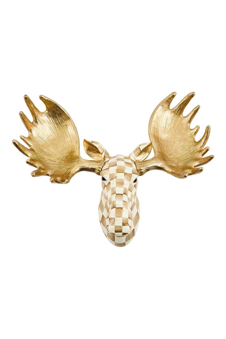 Mocha Check Moose Wall Decor, Main, color, MOCHA