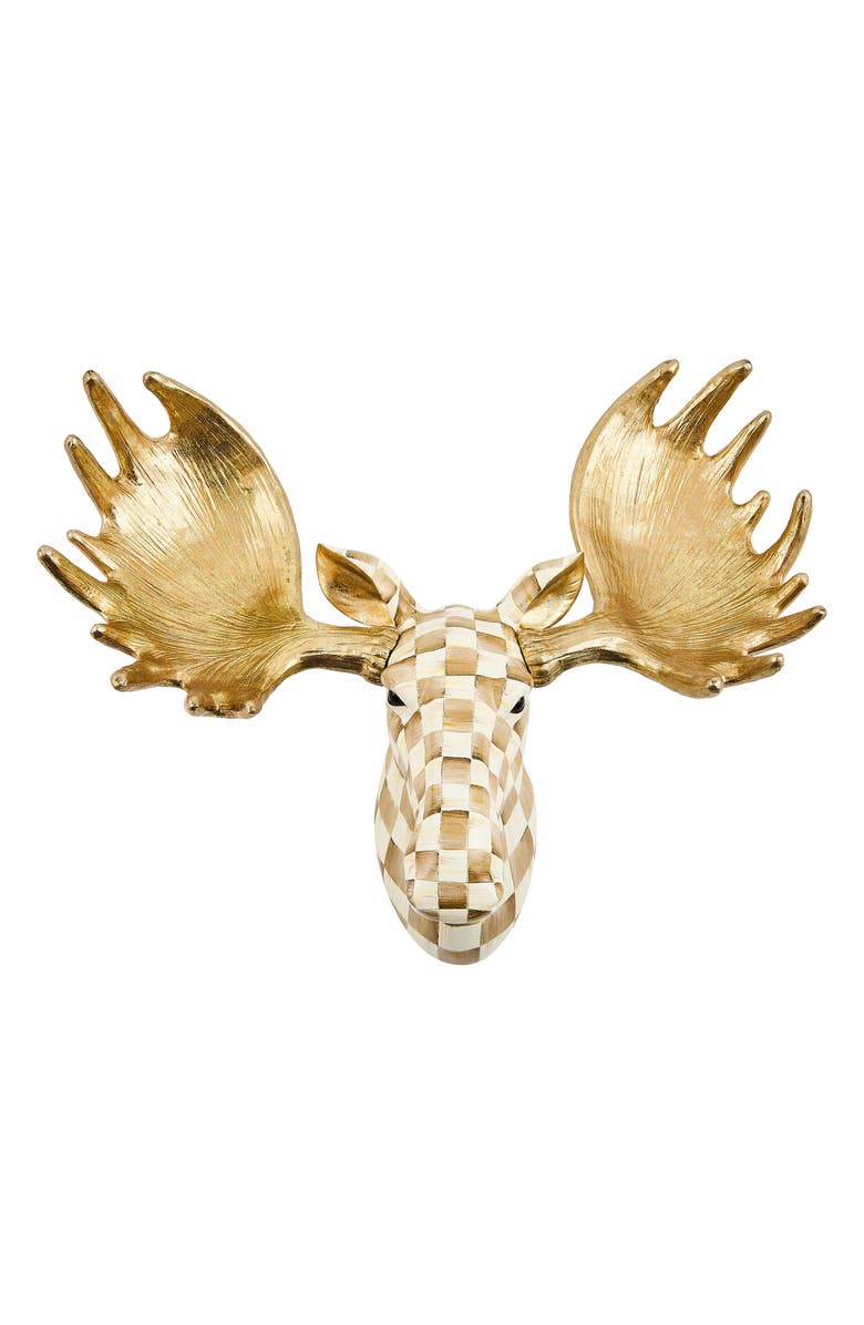 MACKENZIE CHILDS Mocha Check Moose Wall Decor, Main, color, Mocha