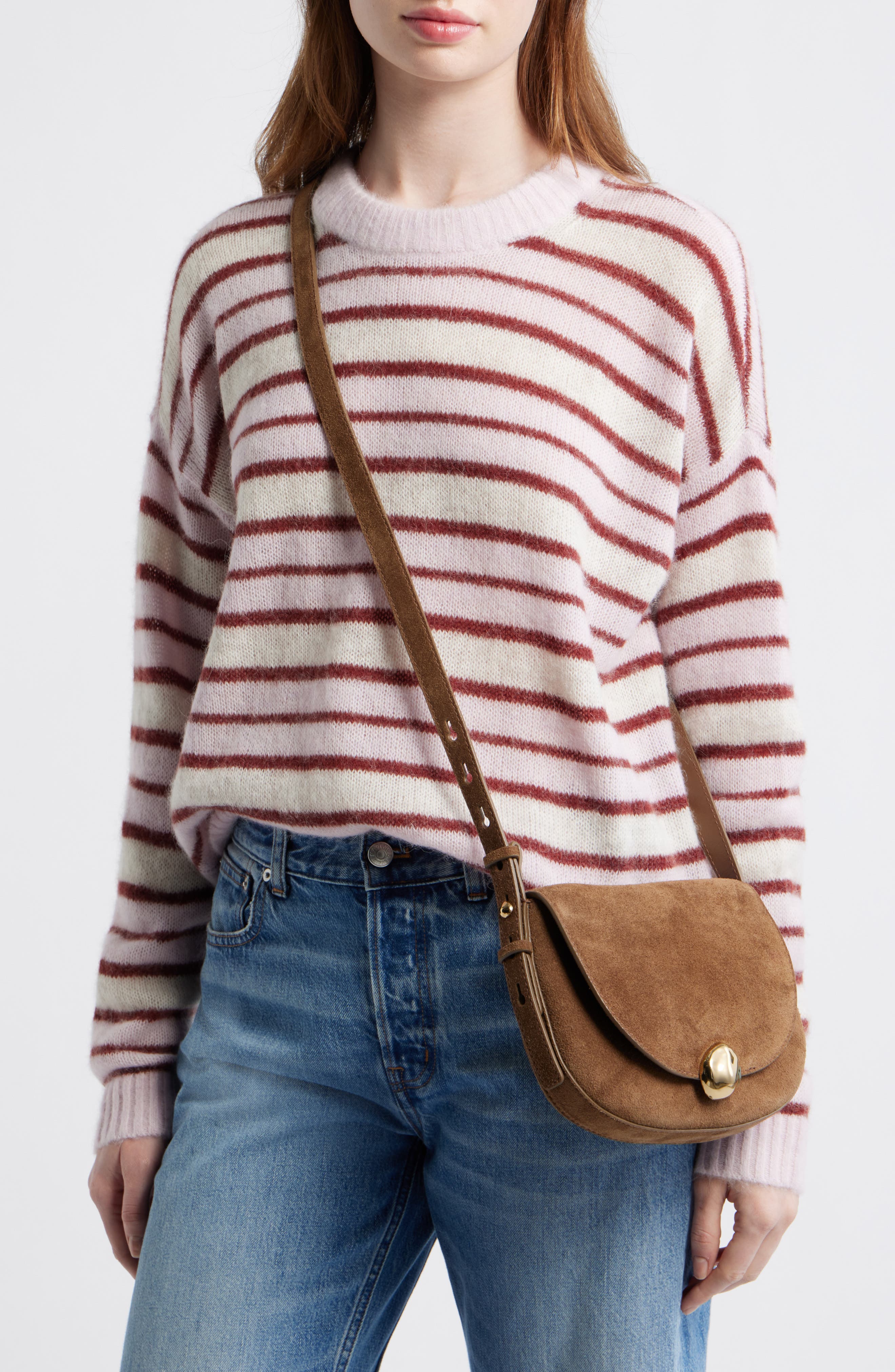 The Dakota Suede Saddle Crossbody Bag, Alternate, color, LIGHT UMBER