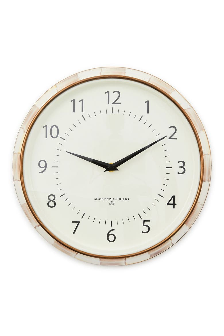 Mocha Check Enameled Steel School Wall Clock, Main, color, MOCHA