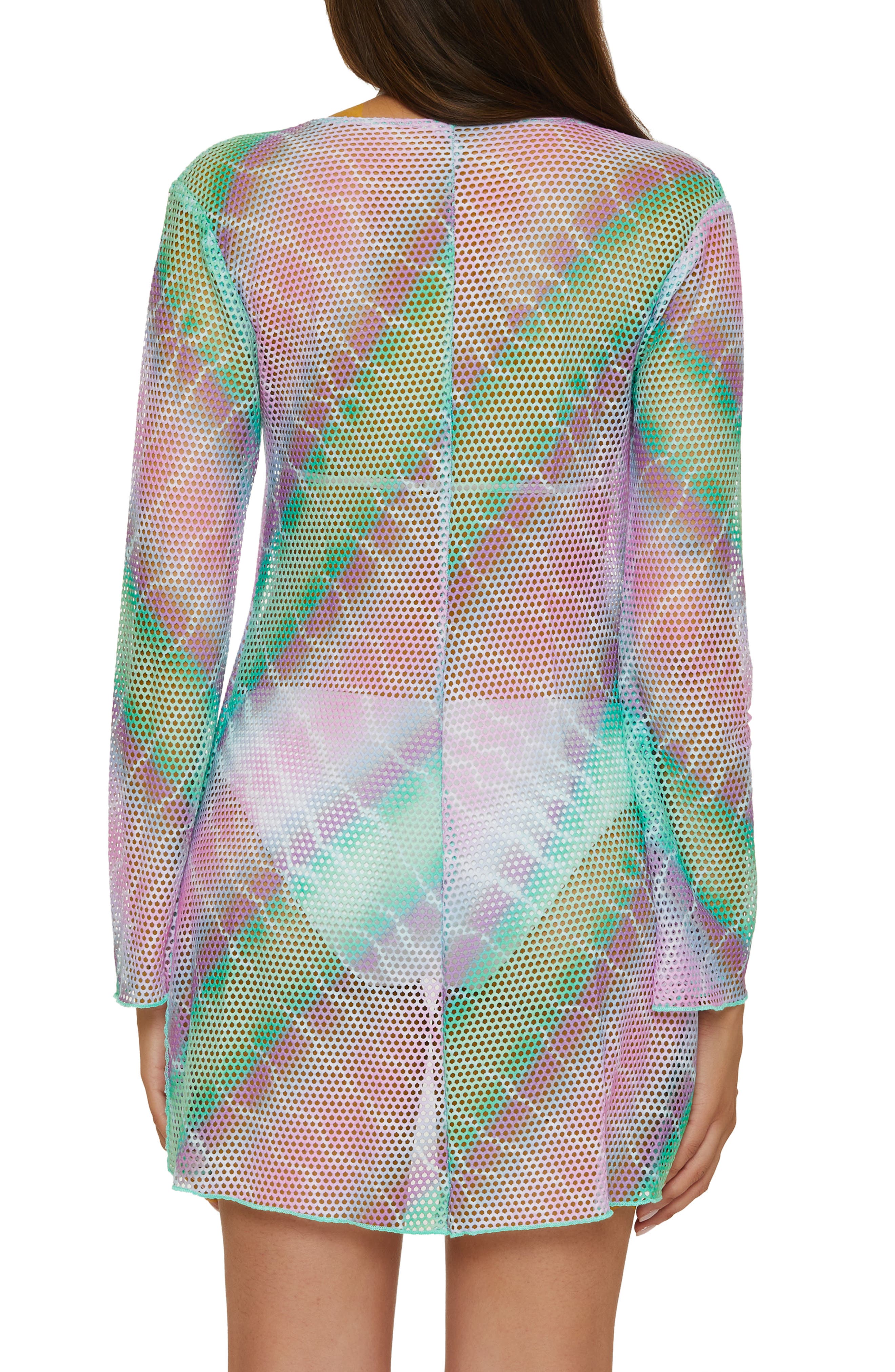 Tie Front Long Sleeve Sheer Mesh Cover-Up - image 2