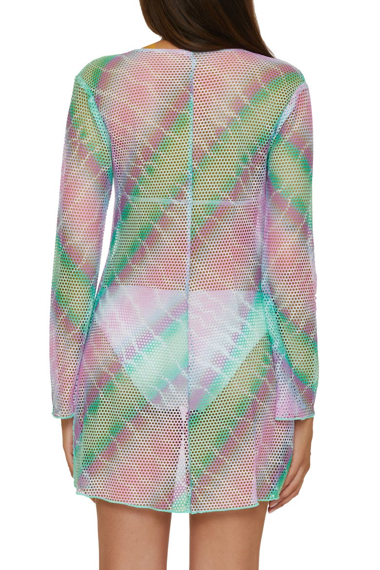 Tie Front Long Sleeve Sheer Mesh Cover-Up, Alternate, color, SEASHORE