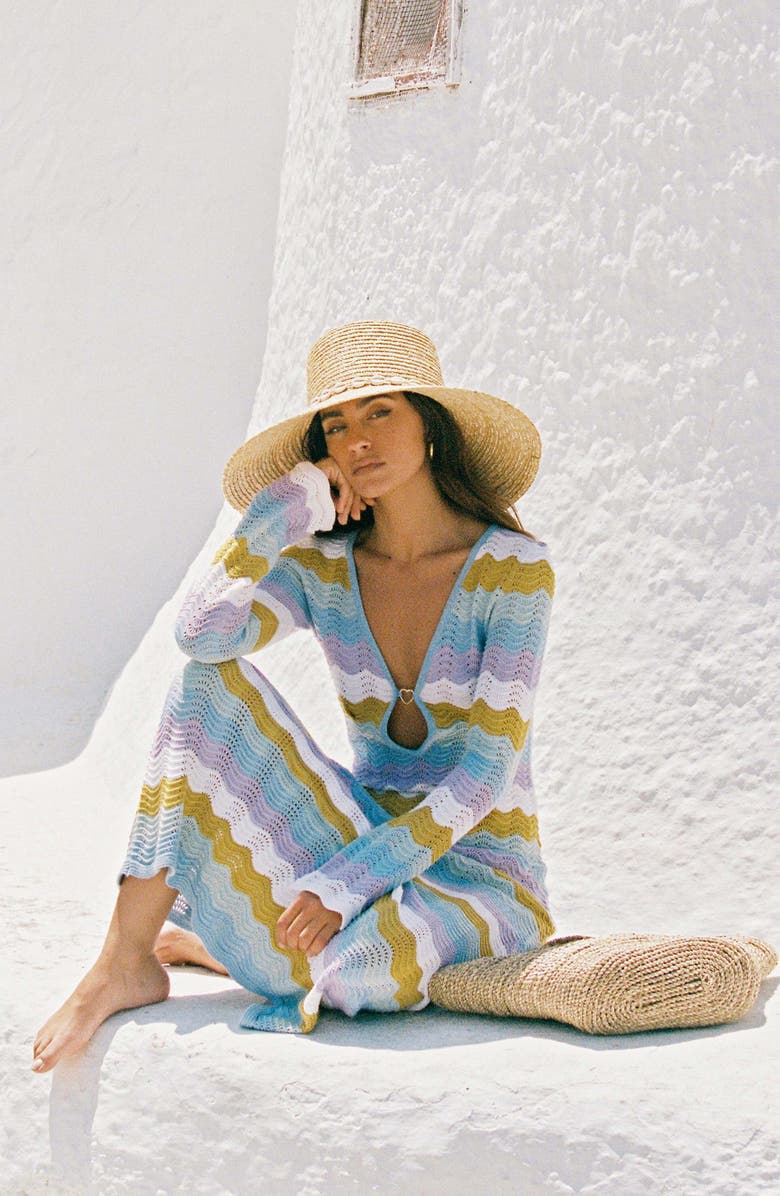 Capittana Ella Stripe Long Sleeve Knit Cover-Up Dress, Alternate, color, Multicolor Blue