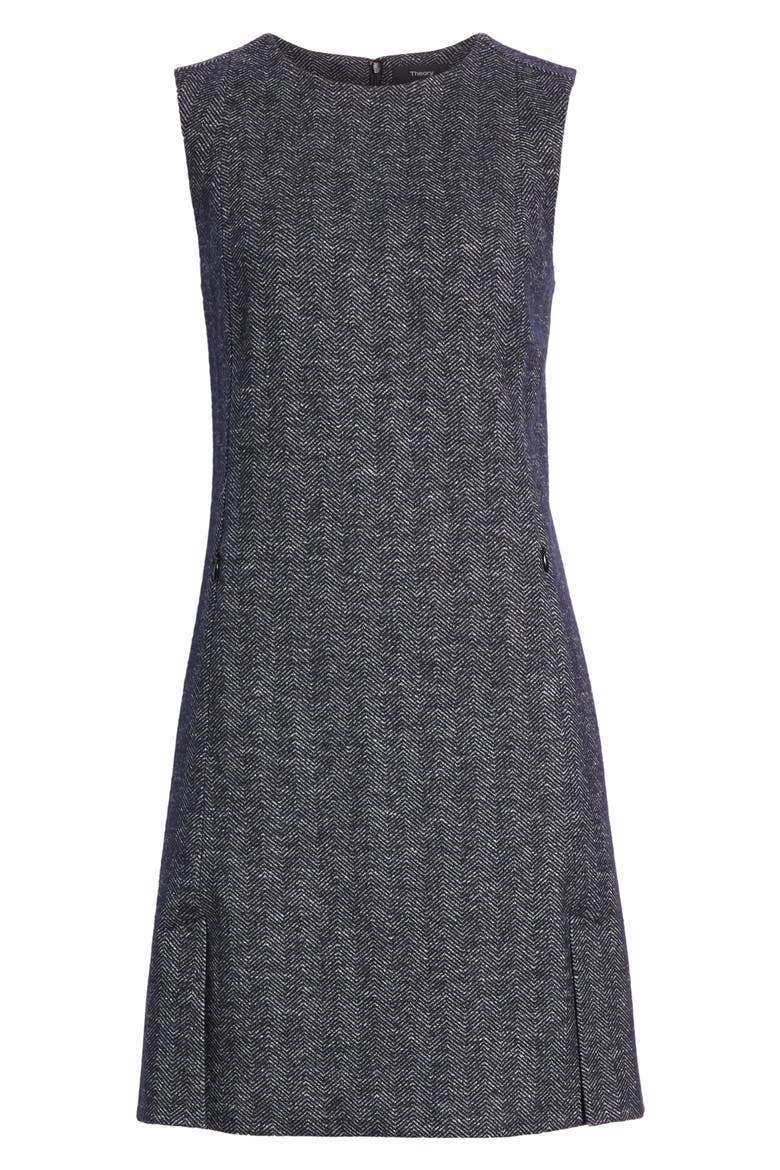 Vent Front Wool & Cotton Blend Shift Dress, Alternate, color, NAVY MULTI