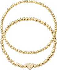 Adornia Initial Heart Charm Beaded Chain Bracelet Set