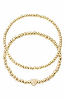 Adornia Initial Heart Charm Beaded Chain Bracelet Set