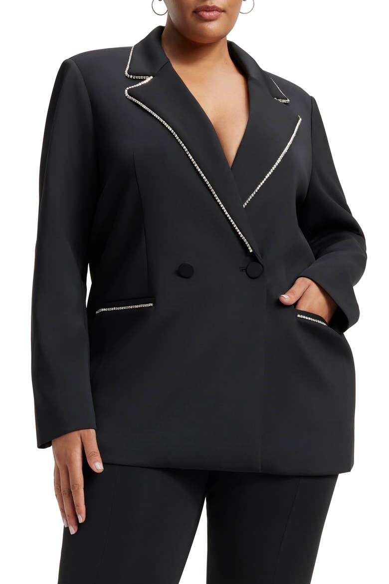 Crystal Embellished Double Breasted Scuba Blazer, Alternate, color, BLACK001