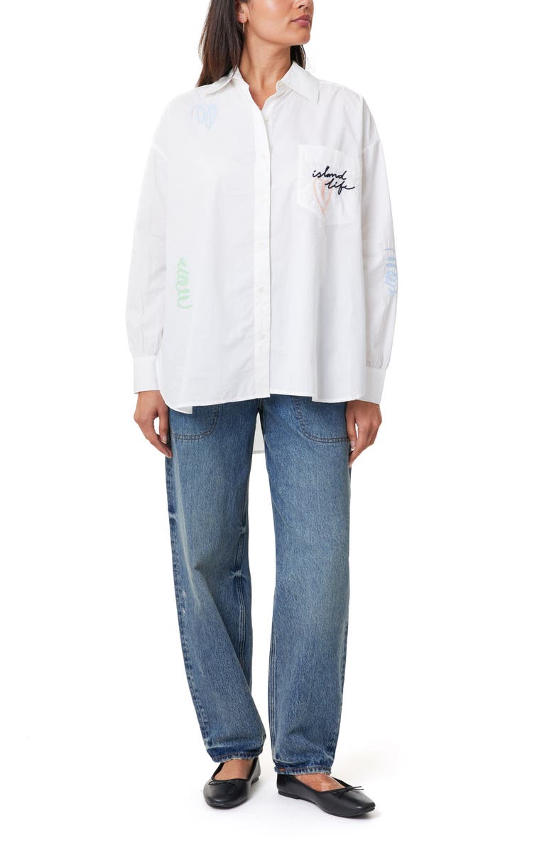 Scotch & Soda Island Life Embroidered Cotton Button-Up Shirt, Alternate, color, White