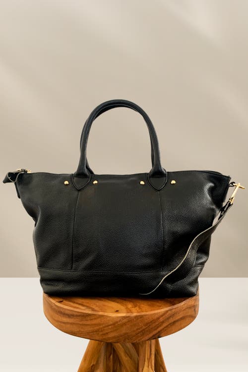 Pink Haley Ellie Handmade Leather Tote In Black